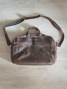 Distressed Brown Leather Laptop Messenger Bag with Shoulder Strap